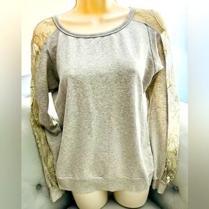 Bailey 44 USA Women Sweater with Laced Sleeve color Gray-Tan Size L